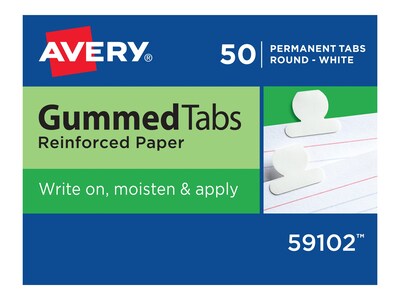 Avery Round Gummed Index Tabs, 1/2&quot; Extension, White, 50/Pack