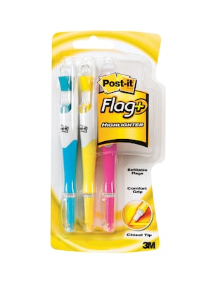 Post-it(r) Flag Highlighters, Assorted Colors, 3/Pack (689-HL3)