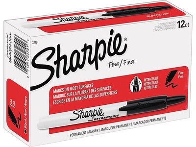 Sharpie Permanent Markers, Fine Point, Black, Dozen (32701)