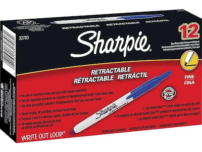 Sharpie Retractable Permanent Markers, Fine Point, Blue, 12/Pack (32703)