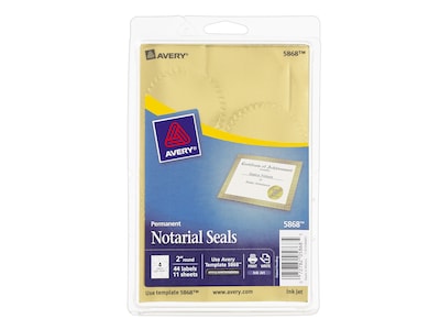 Avery Notarial Seals Inkjet Specialty Labels, 2" Dia., Metallic Gold, 4/Sheet, 11 Sheets/Pack (5868)
