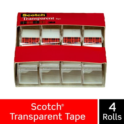 Scotch(r) Transparent Tape, Crystal Clear Clarity Finish, Glossy, 3/4" x 23.6 yds., 1" Core, 4 Rolls (4814)