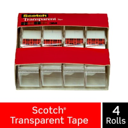 Scotch(r) Transparent Tape, Crystal Clear Clarity Finish, Glossy, 3/4" x 23.6 yds., 1" Core, 4 Rolls (4814)