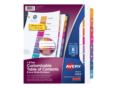 Avery Extra-Wide Ready Index Numeric Paper Dividers, 8-Tab, Multicolor (11163)