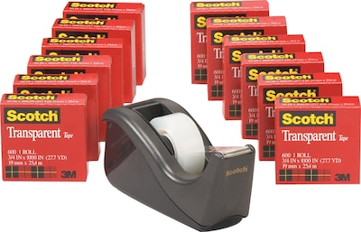 Scotch Transparent Tape with C60 Desktop Dispenser, Engineered for Office and Home Use, Glossy, 3/4&quot; x 27.77 yds., 12 Rolls
