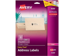 Avery Easy Peel Laser Address Labels, 1" x 2 5/8", Clear, 30 Labels/Sheet, 25 Sheets/Pack (5630)