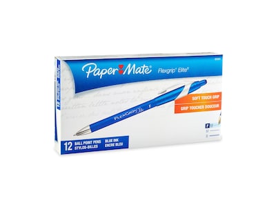 Paper Mate FlexGrip Elite Retractable Ballpoint Pens, Fine Point, Blue Ink, 12/Pack (85583)
