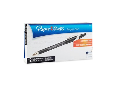 Paper Mate FlexGrip Elite Retractable Ballpoint Pens, Fine Point, Black Ink, 12/Pack (85582)