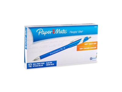 Paper Mate FlexGrip Elite Retractable Ballpoint Pens, Medium Point, Blue Ink, 12/Pack (85581)