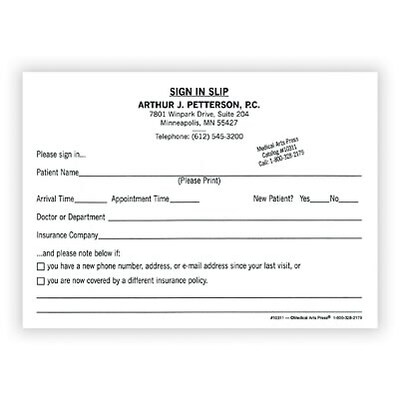Medical Arts Press(r) Privacy Sign-In Slips; Imprinted