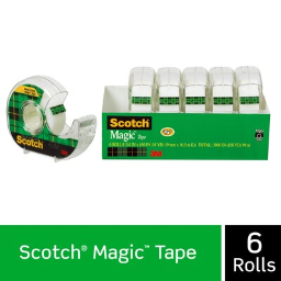 Scotch(r) Magic Tape w/Refillable Dispenser, Invisible, Write On, Matte Finish, 3/4" x 18.05 yds., 1" Core, 6 Rolls (6122)