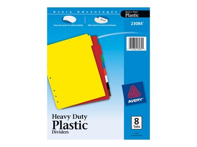 Avery Heavy Duty Blank Plastic Dividers, 8-Tab, Multicolor (23084)