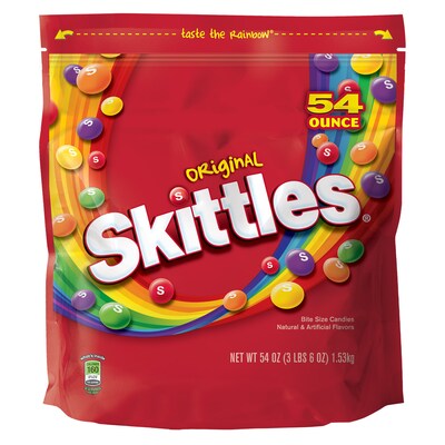 SKITTLES Original Fruity Candy, 54 oz Resealable Bag (WMW24552)