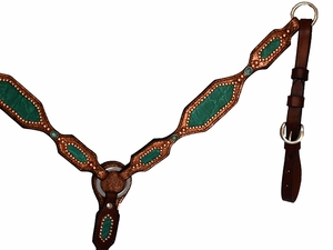 Alamo Teal Inlays & Copper Beaded Breast Collar 3285-CE